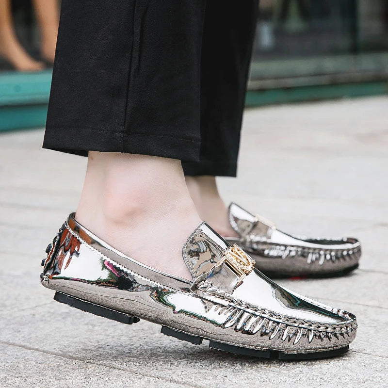 Men's Loafers for Spring and Summer, Slip-On Shoes, Korean Style Trendy Patent Leather Men's Shoes, Low-Top Lazy Shoes, Casual Shoes, Handmade