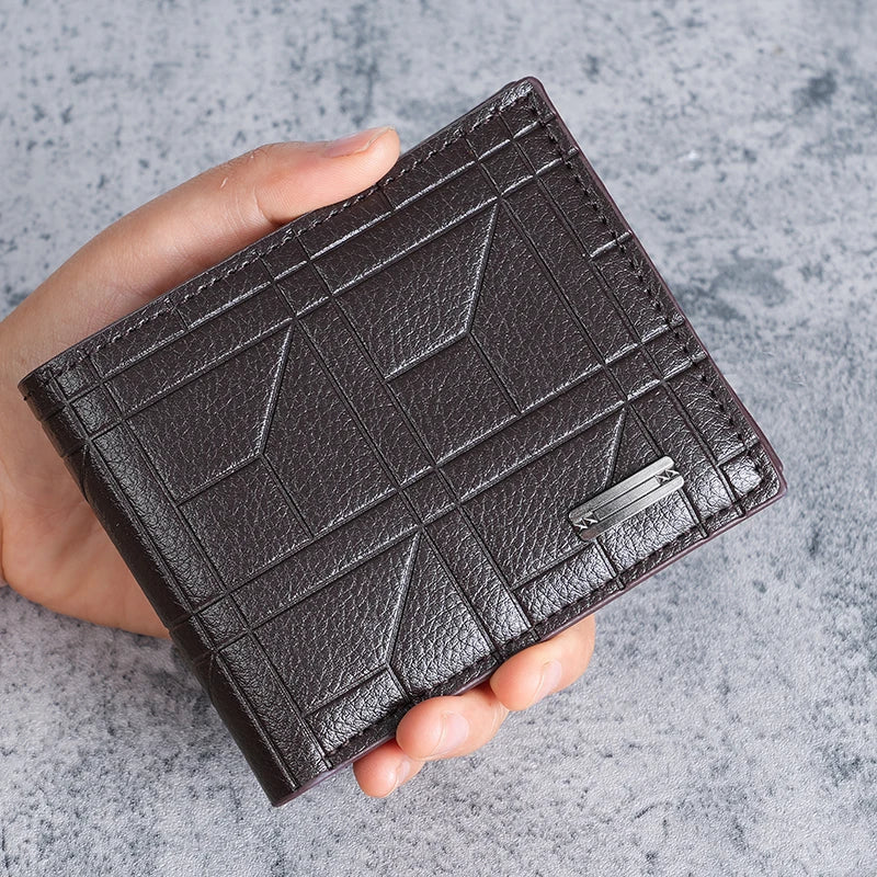 New men's wallets men's short wallet youth fashion checkered horizontal soft wallet large capacity multi-card wallet.