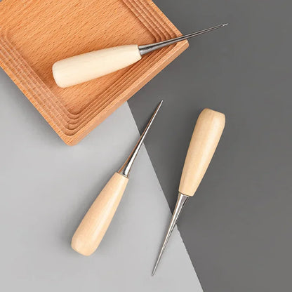 Leather Awl with Wooden Handle - DIY Shoemaking Punching Tool with Protective Sheath for Leather Repair (Piercing Tool)