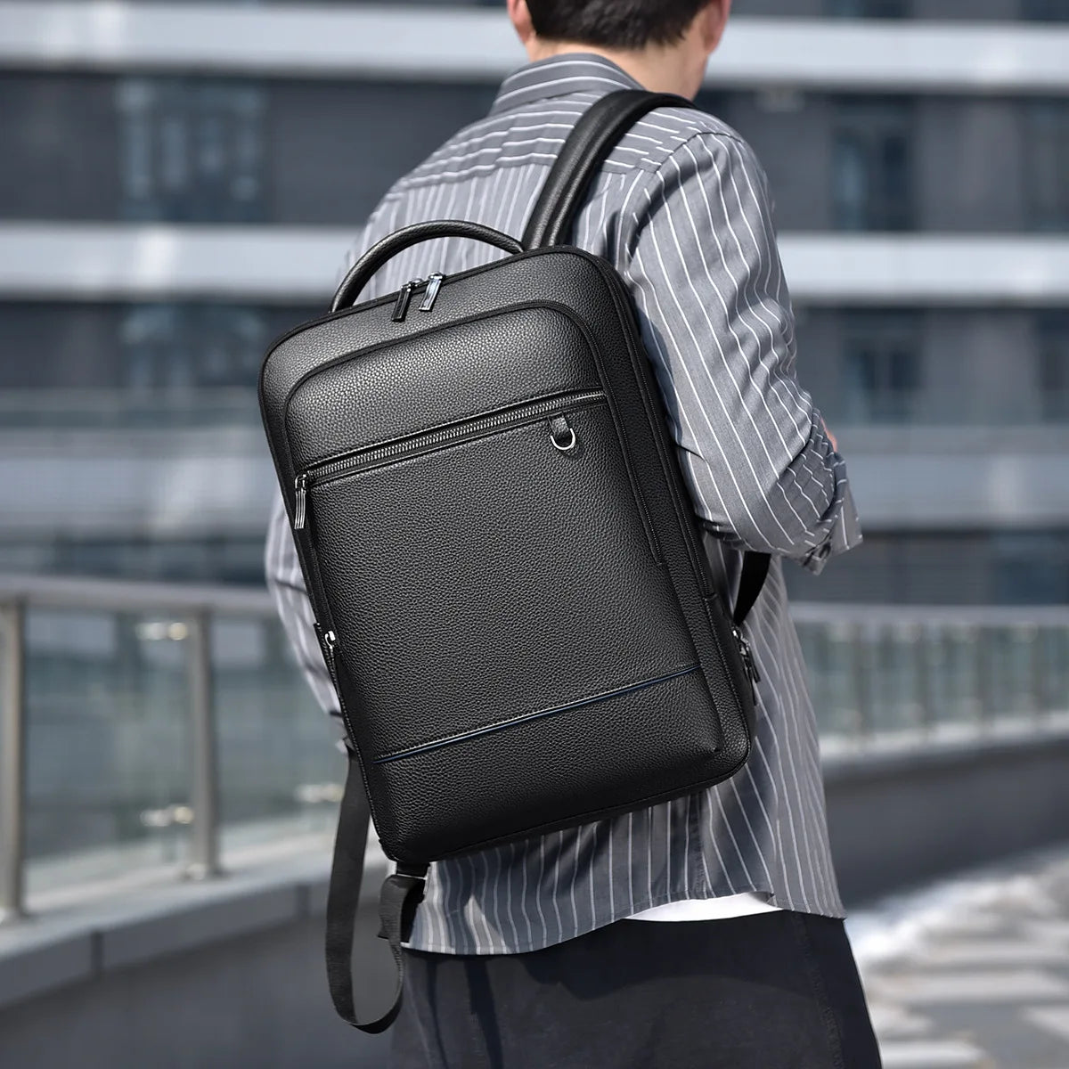Men's Business Trip Backpack High Quality PU Leather Laptop Bag Men Commute Large Capacity Executive Office Travel Backpacks