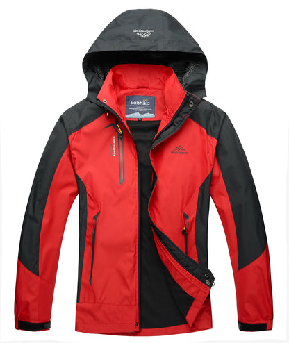 Men's Waterproof Windproof Rain Jacket Hiking Trekking Ski Outdoor Sports Coat Lightweight Packable Hooded Raincoat for Travel