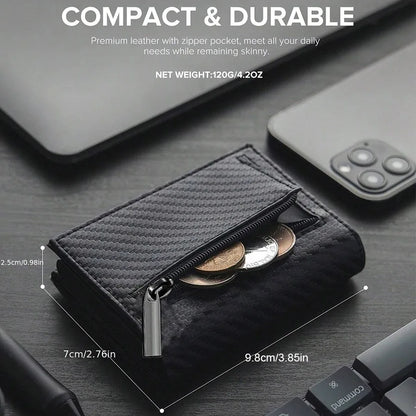 Men's Wallet with Zipper Coin Purse Automatic Pop-up Metal Credit Card Holder Minimalist RFID Blocking Business Card Wallet Idea
