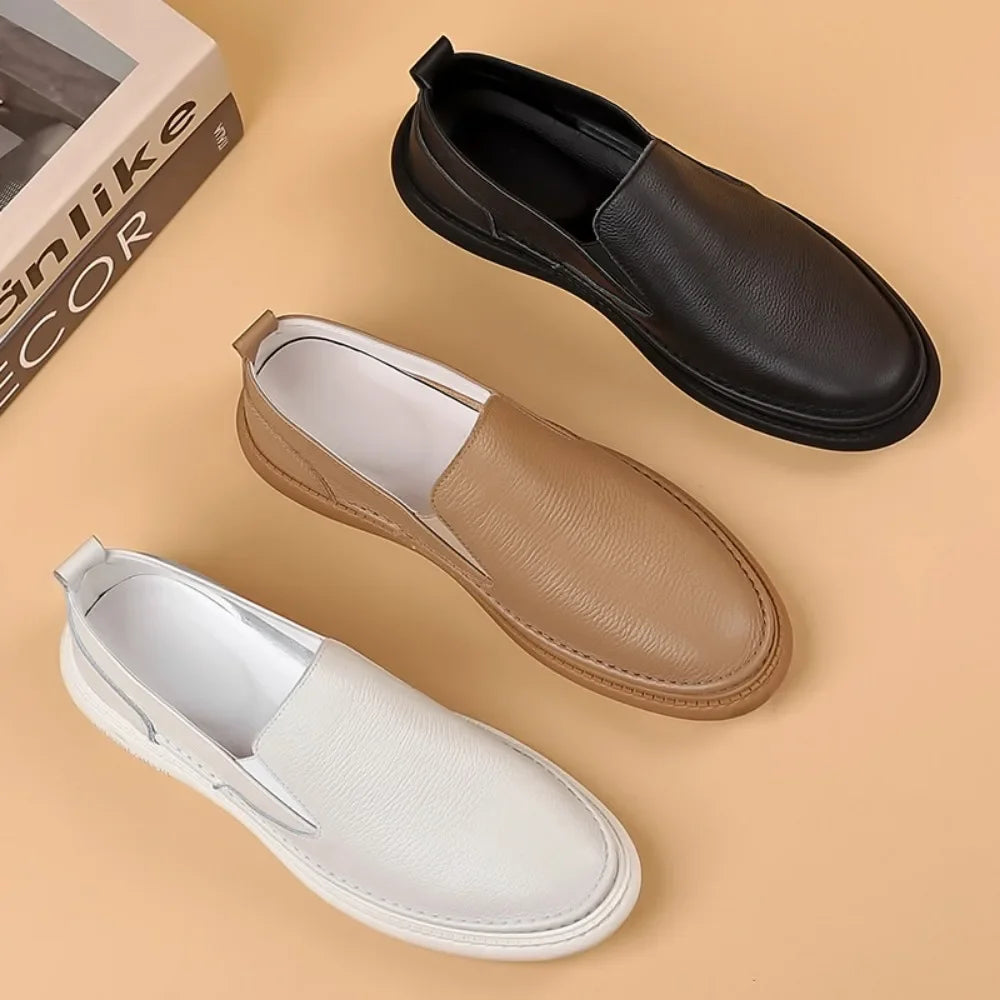 Leather Shoes Men's 2026 Summer New Male Leather Shoe Leather Man Casual Single Shoe Solid Color Breathable Mans Shoes Loafers