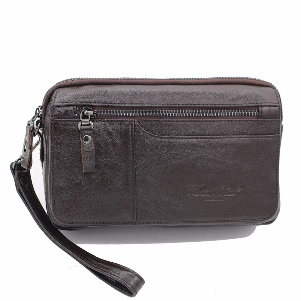 Men Clutch Wallet Bag Long Purse Genuine Leather Cigarette Case Card Holder Pocket Real Cowhide Male Money Handy Wrist Bags
