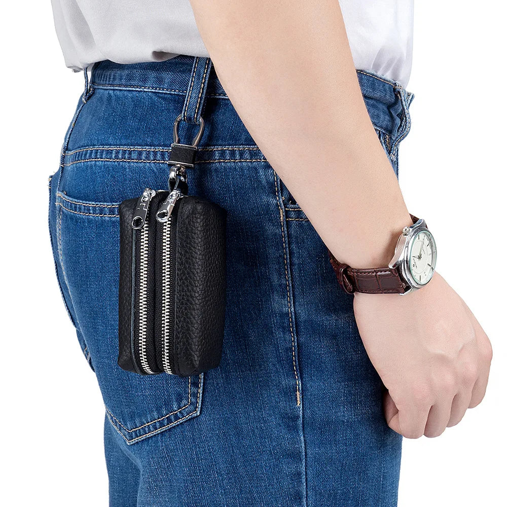 Genuine Top Grain Leather Double Layer Key Case Large Capacity Multifunctional Wallet for Men and Women, Card Holder Coin Purse