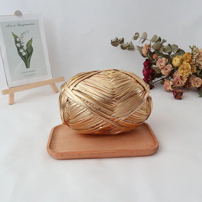 200g  Advanced customized metal texture strip thread handmade DIY woven bag material luminous bright leather material