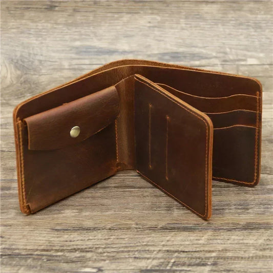 100%Genuine Leather Men's Wallets with Coin Pocket Vintage Male Short Purse Function Men Wallets with Card Holders