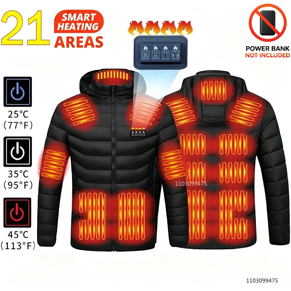 Heated Jacket Men Women USB Electric Self Heating Jacket Winter Coat Warm Hunting Camping  Hiking Skiing Clothing 2-21 Areas