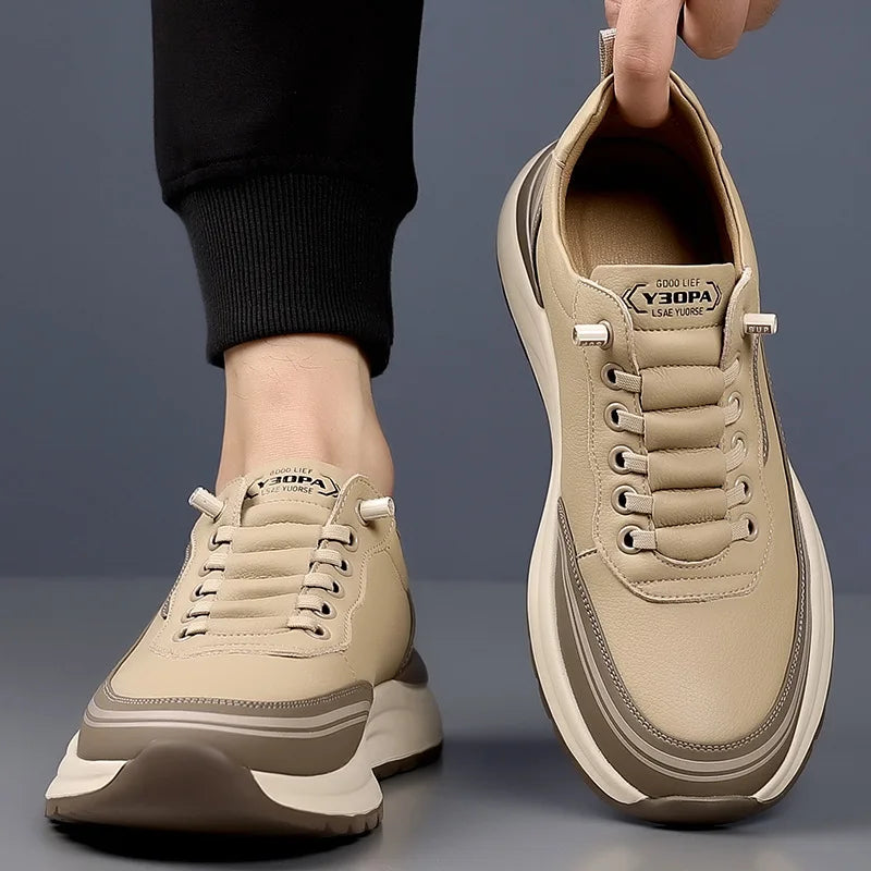 Men's Leather Shoes Soft Thick Sole Lightweight Anti-slip Casual Board Shoes Male PU Surface Waterproof Simple Sneakers