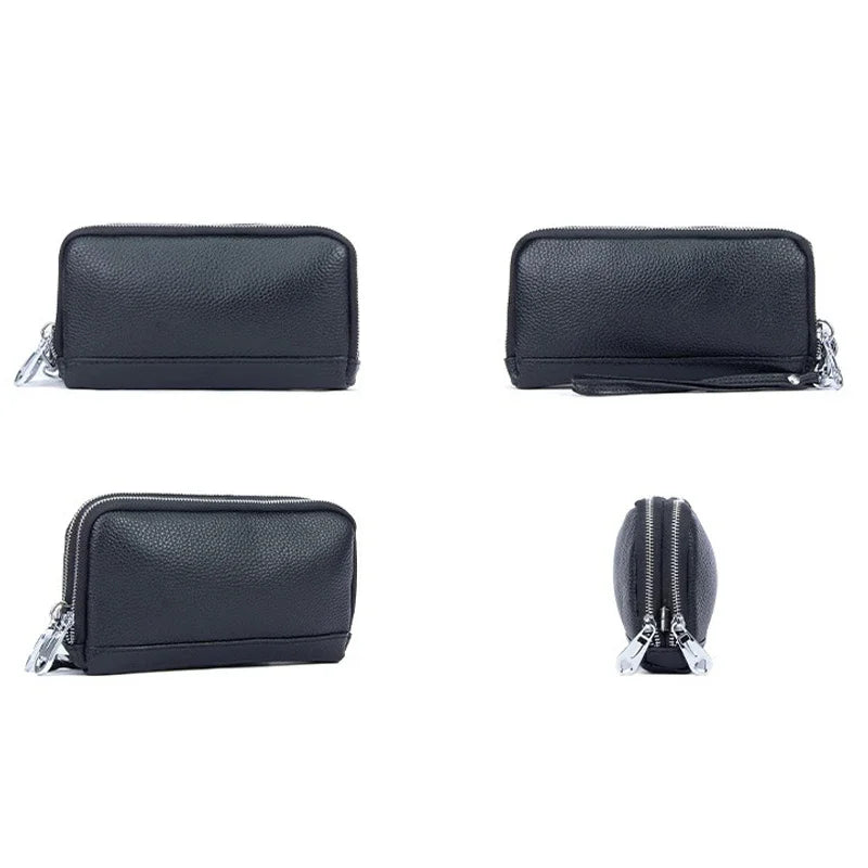 Women Long Wallet Genuine Leather Wristlet Clutch Purse Bag 2-Layer Zipper Wallets Phone Bag Money Purses
