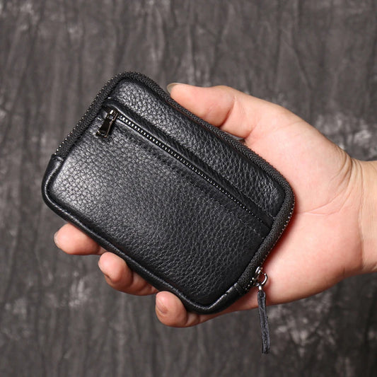 Genuine Leather Suitable for Men Women Pocket Wallets Mini Zipper Small Purses Retro Key Holder Money Bag Coin Change Purse