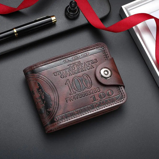 Vintage 100 US Dollar Pattern Men's Wallets Hasp Multi-Functional Leather Wallet Zipper Money Bag Daily Use