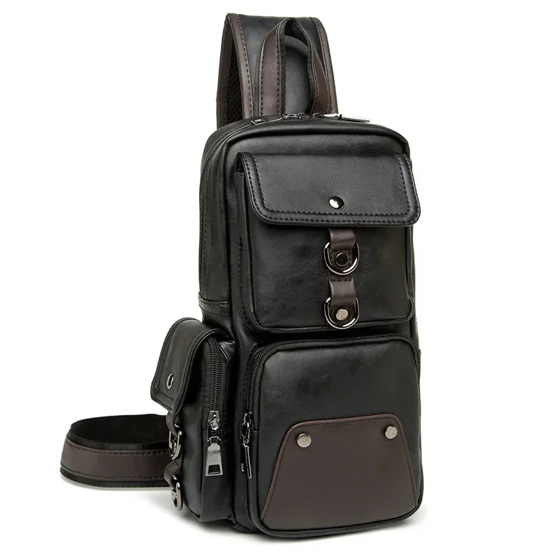 Leather Crossbody Bags for Men Messenger Chest Bag 2024 New Fashion Casual Bag Waterproof PU Single Shoulder Bags Vintage Luxury