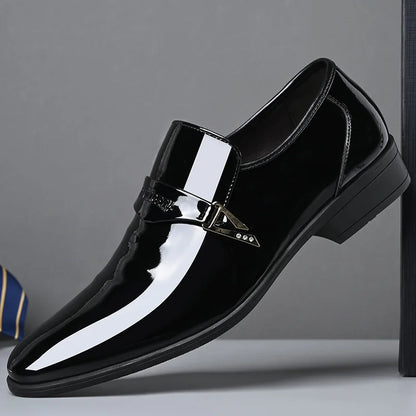 White Leather Shoes for Men 2025 New Patent Leather Business Men Casual Shoes Slip on Party Dress Footwear Pointed Toe Loafers