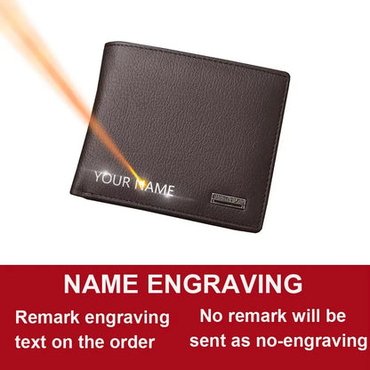 Retro Genuine Leather Men's Short Wallet with Name Engraving Card Holder Simple Zipper Coin Pocket Money Clip Male Purses