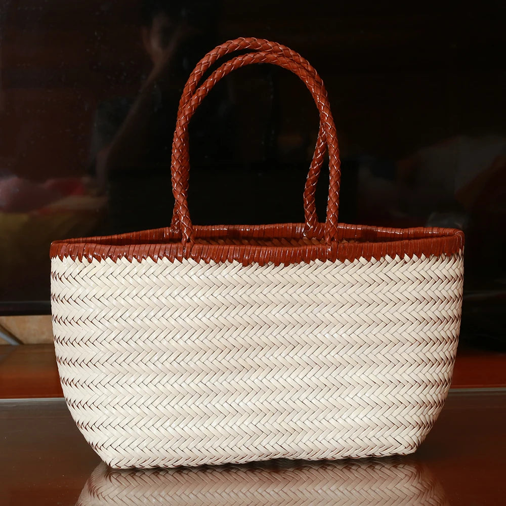 Handbags Women's Genuine Leather Shoulder Bag Weaving Casual Shopping Bag Vintage Big Tote Purse Cowhide Cross Hand Bags Lady