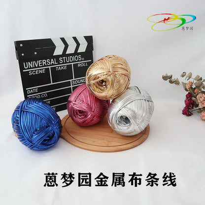 200g  Advanced customized metal texture strip thread handmade DIY woven bag material luminous bright leather material