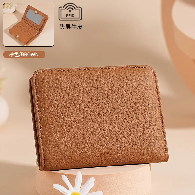 New Genuine Leather Women's Wallet Simple Mini Womens Wallets Card Bag Zipper Small Coin Bag Purse