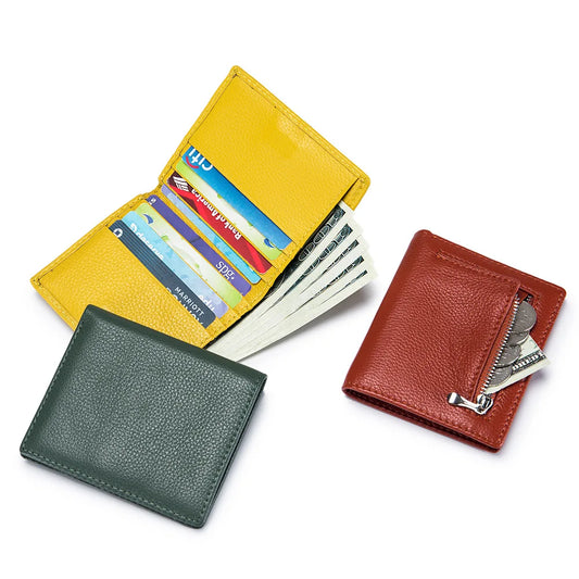 Genuine Leather Short Wallets Card Holder Bag Portable Cowhide Small Zipper Money Change Coin Purse For Men Women Clutch Pouch