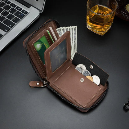 New Fashion Men's Wallet PU Leather Purse Zipper Retro Style Short Wallets for Men Card Holders Coin Storage Money Bag
