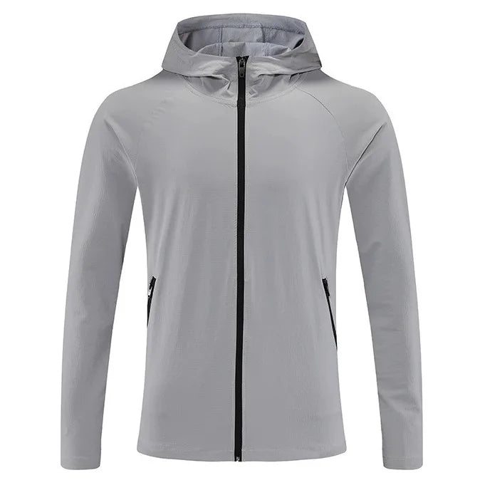 Men Outdoor Jacket Nylon Quick Dry Windproof Hooded Coat With Zipper Pockets Lightweight Fitness Training Hiking Sportswear