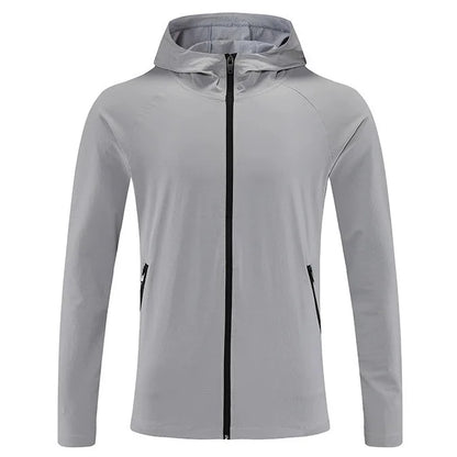 Men Outdoor Jacket Nylon Quick Dry Windproof Hooded Coat With Zipper Pockets Lightweight Fitness Training Hiking Sportswear