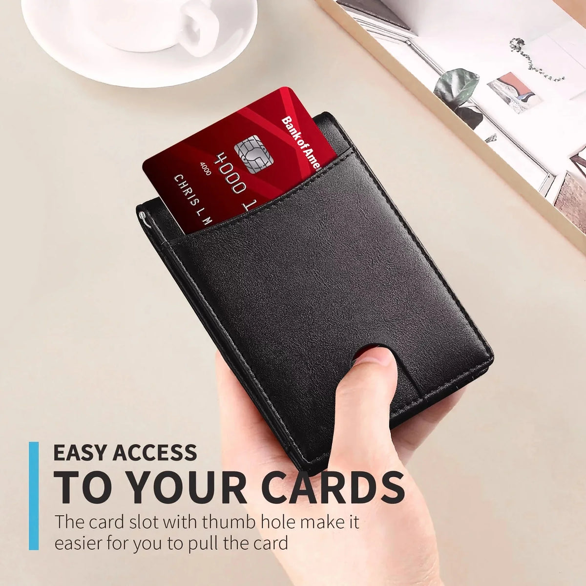 Slim Wallets for Men - Leather Money Clip Mens Wallet - RFID Blocking Front Pocket Bifold Wallet - Minimalist Credit Card Holder