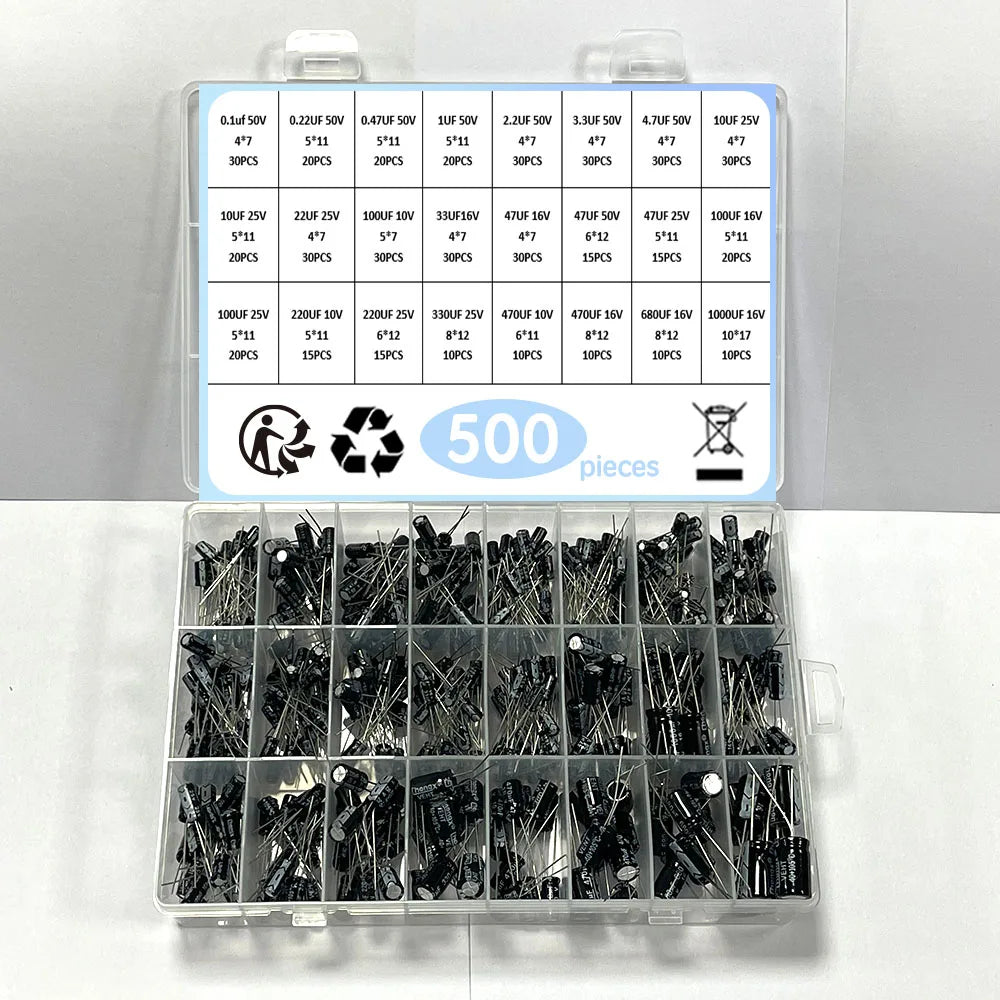 1000Pcs/lot 0.1UF-1000UF 15/24/36Values Aluminum 10-50V Mix Electrolytic Capacitor Assorted Kit And Storage Box