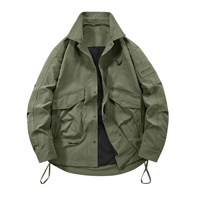 Man Leisure Jackets Spring Autumn Fashion Flip Collar Windproof  Tops New Solid Color Outdoors Motion Loose Big Pocket Coats Man