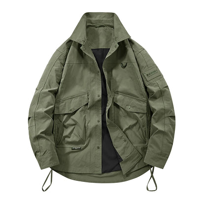 Man Leisure Jackets Spring Autumn Fashion Flip Collar Windproof  Tops New Solid Color Outdoors Motion Loose Big Pocket Coats Man