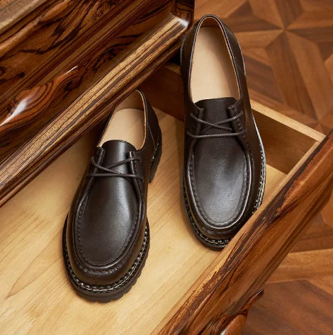 Thick-Soled Derby Shoes Genuine Leather Men's Shoes Designer Lace-Up Casual Shoes Wear-Resistant Trendy Handmade Men's Shoes