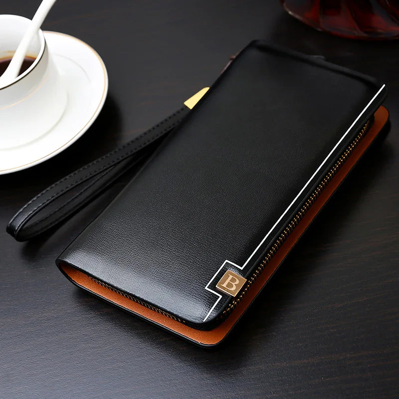 Vintage Men Clutch Bag Leather Long Purse Double Zipper Business Wallet For Husband Gift Black Brown Male Casual Handy Bags