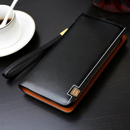 Vintage Men Clutch Bag Leather Long Purse Double Zipper Business Wallet For Husband Gift Black Brown Male Casual Handy Bags
