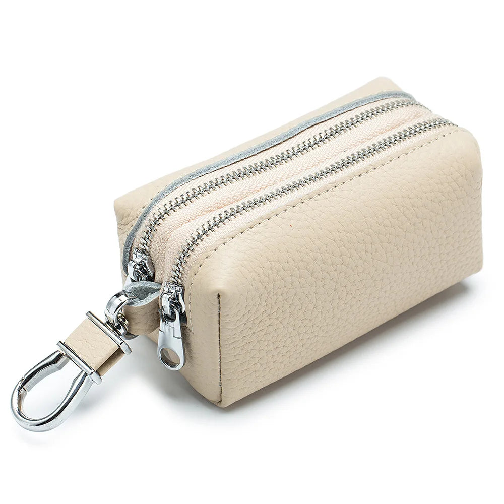 Genuine Top Grain Leather Double Layer Key Case Large Capacity Multifunctional Wallet for Men and Women, Card Holder Coin Purse