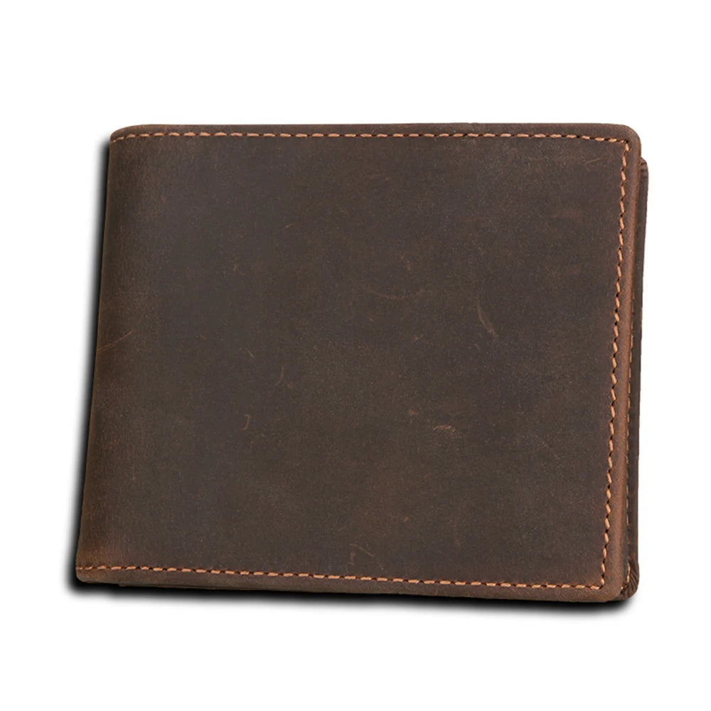 100% Genuine Leather Simple Design Retro RFID Wallet for Men with Cardholder Money Bags Men's Oil Wax Skin Short Wallets
