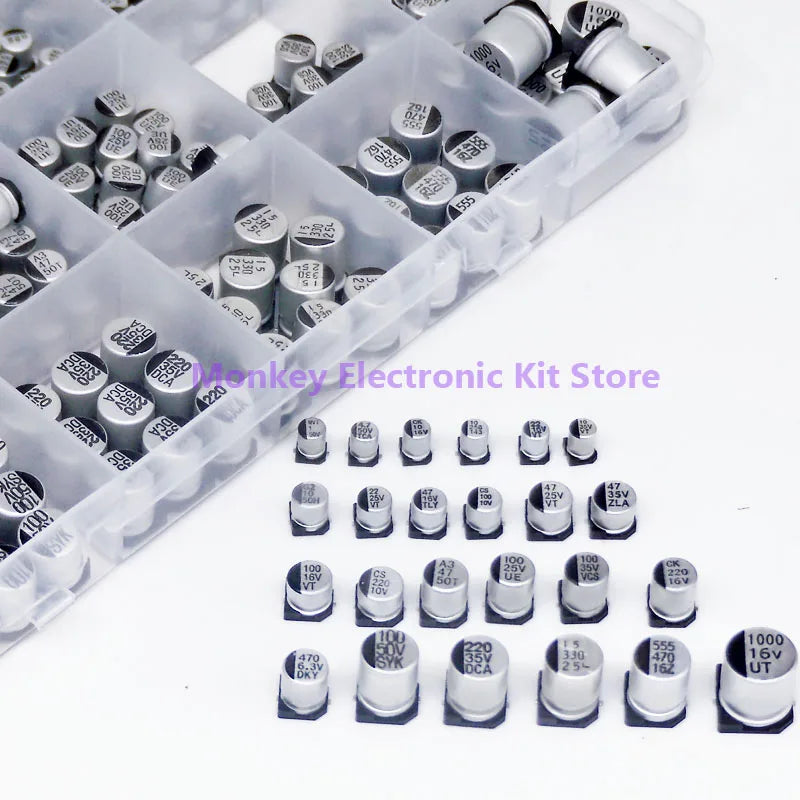 400PCS capacitor kit Aluminum Electrolytic SMD  condensadores electrolíticos 1uF~1000uF 6.3V-50V 24Value with box kit de reparac