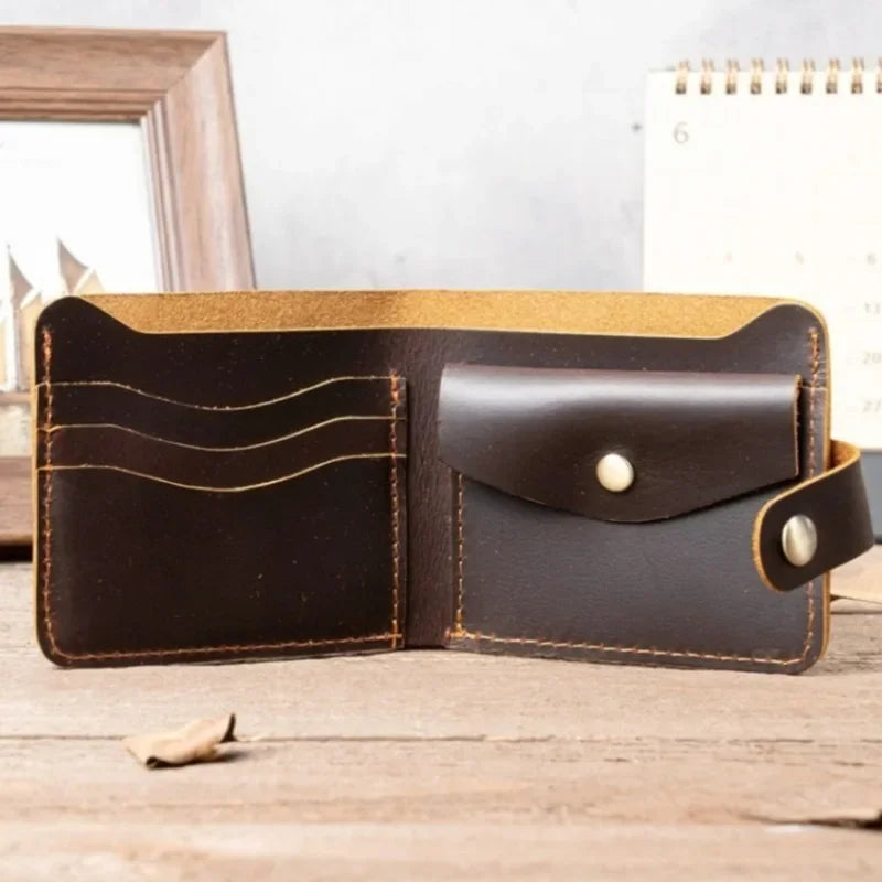 100%Genuine Leather Men's Wallets with Coin Pocket Vintage Male Short Purse Function Men Wallets with Card Holders