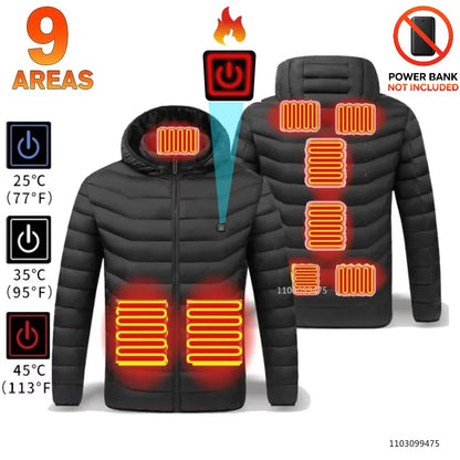 Heated Jacket Men Women USB Electric Self Heating Jacket Winter Coat Warm Hunting Camping  Hiking Skiing Clothing 2-21 Areas