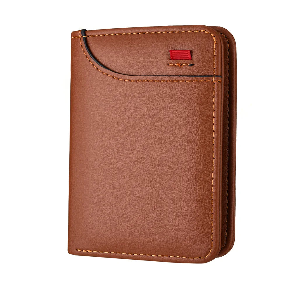 Men Slim Bifold Wallet PU Leather Short Vertical Card Holder Minimalist Multi Card Slots Cash Pocket Portable Purse Wallet