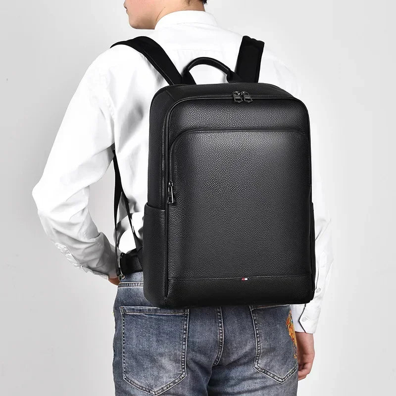 2025 New Luxury Brand Real Genuine Leather Men Backpacks Korean Student Backpack Boy Luxury 15.6 Inch Computer Laptop Bag