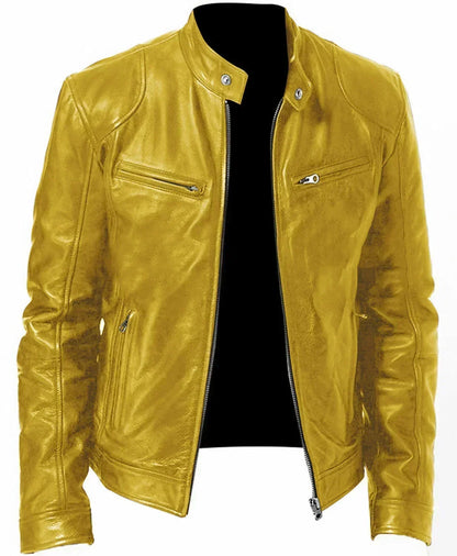 2026 Leather Motorcycle Jacket Men Stand Collar Casual Slim Short-Coat PU Jacket Autumn Winter Windproof Leather Coat Blazer Men