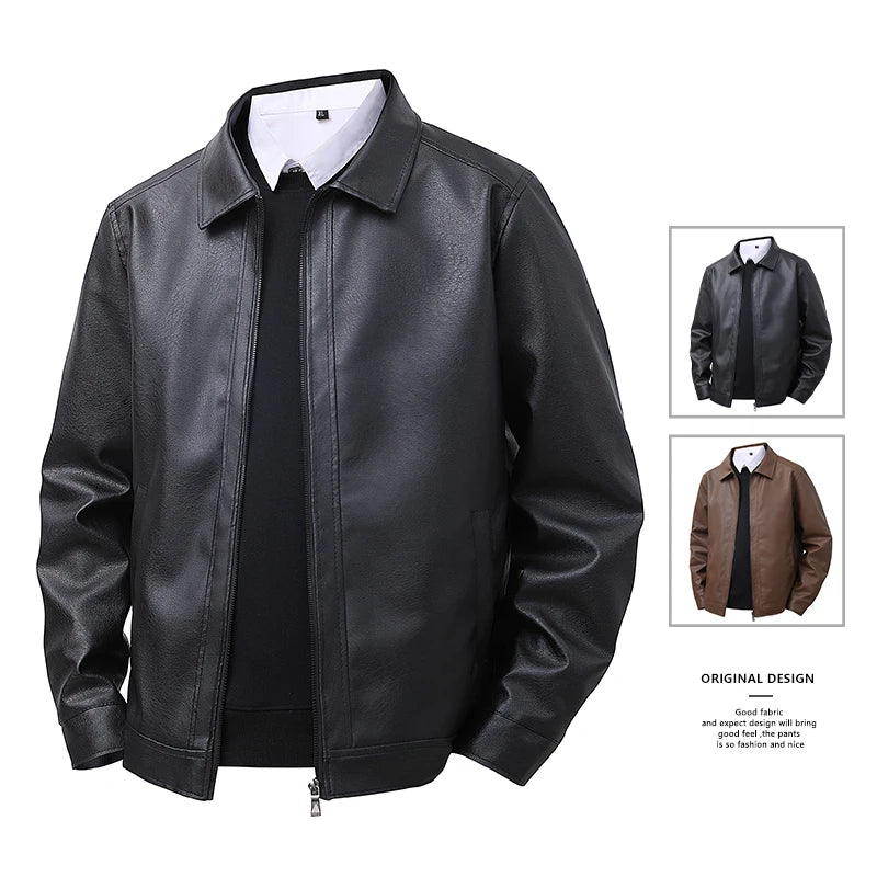 2026 new leather jacket men's spring slim fit lapel casual jacket men's top windproof casual jacket