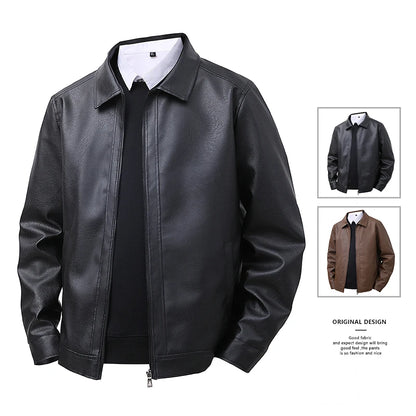 2026 new leather jacket men's spring slim fit lapel casual jacket men's top windproof casual jacket