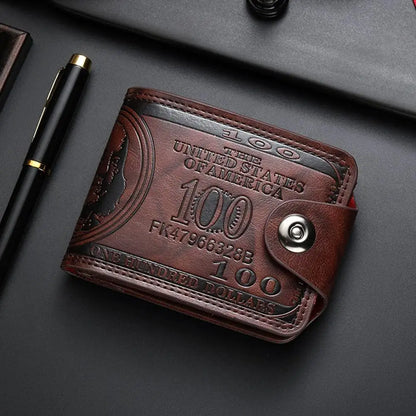 Vintage 100 US Dollar Pattern Men's Wallets Hasp Multi-Functional Leather Wallet Zipper Money Bag Daily Use