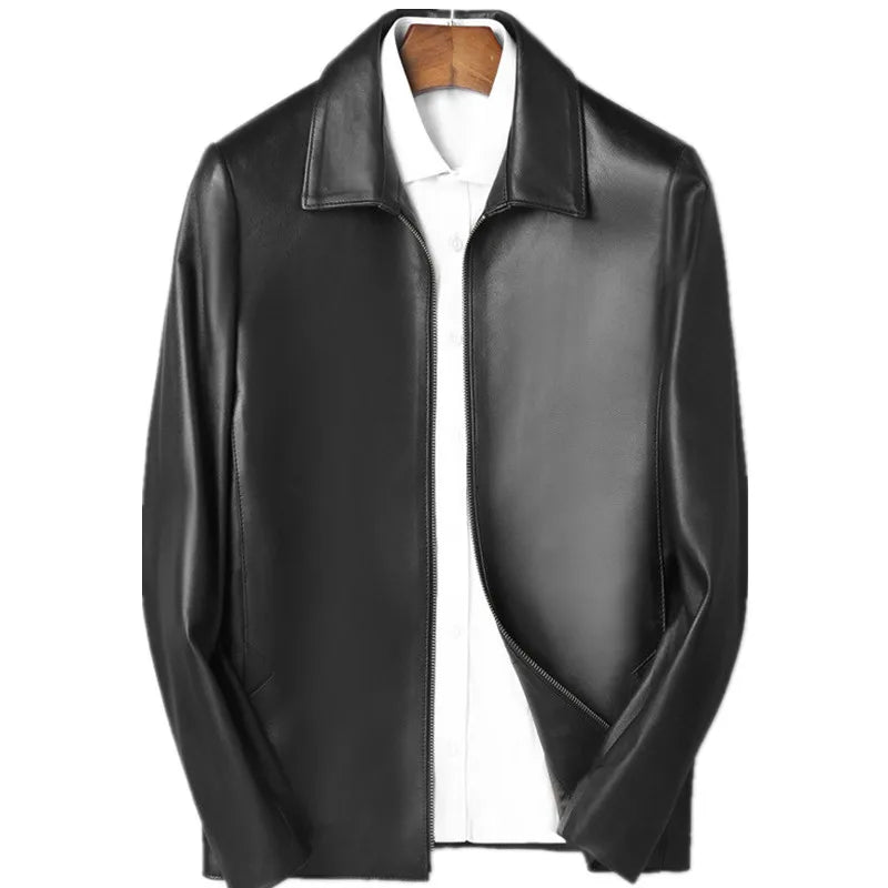 Men's Black Genuine Leather Jacket Sheepskin Lapel Big Size 8XL Handsome Outerwear for Spring And Autumn
