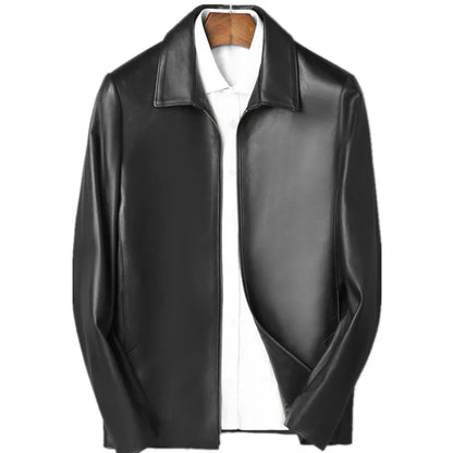 Men's Black Genuine Leather Jacket Sheepskin Lapel Big Size 8XL Handsome Outerwear for Spring And Autumn