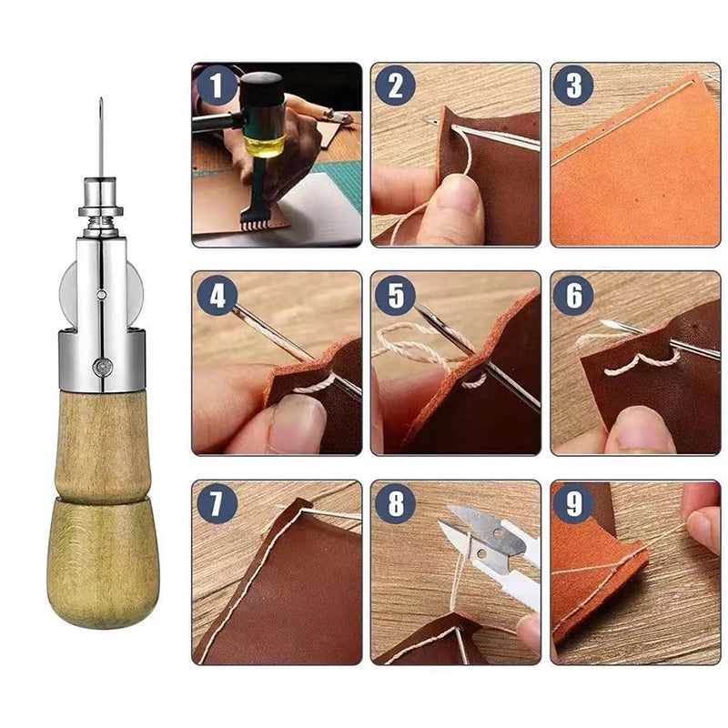 Leather Sewing Awl Thread Kit Hand Sewing Machine Speedy Lock Stitcher Thread Needles DIY Craft Shoemaker Canvas Repair Tool