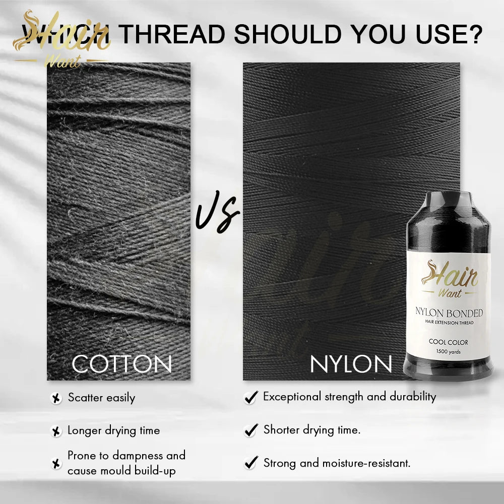 Hair Want 1500 Yards Bonded Nylon Sewing Thread Leather Upholstery Weaving Hair Thread for Hair Beauty Salon Weft Extensions
