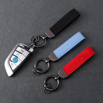 Leather Car Keychain, High-End Car Metal Key, Suede Pendant, Leather Ornament Metal Car Keychain Ring Accessories