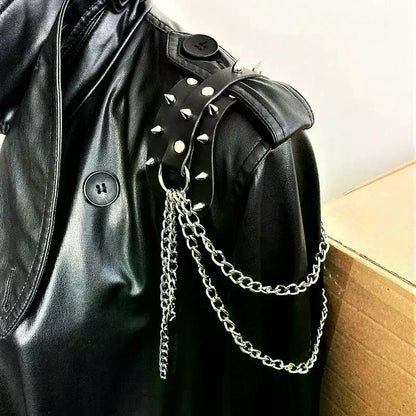 Leather Shoulder Armor Unisex Rivet Chain Tassel Metal Epaulet Accessories Women Men Fashion Punk Costume Party Gift Trendy